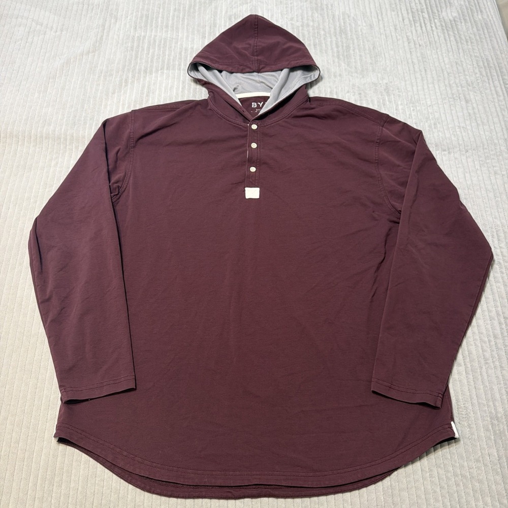 BYLT Lux Drop Cut Hooded Henley Shirt Mens 2XL red Long Sleeve Pullover Casual